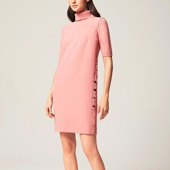 Escada Dascalopa Scalloped Pink Wool Sleeveless Lined Midi Dress 38 or US 8 - Picture 2 of 11